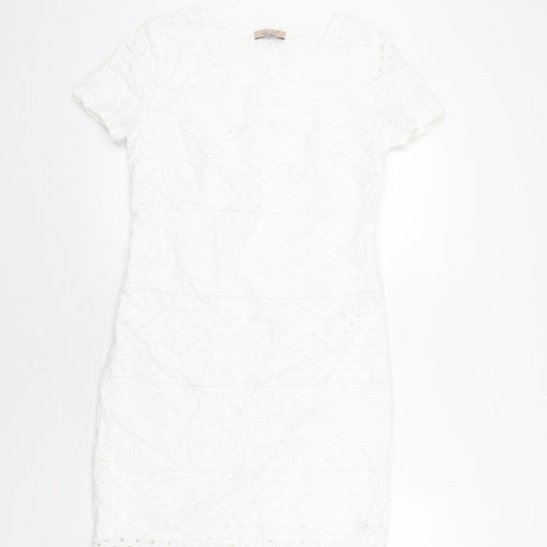 Per Una Womens White Cotton Shift Size 10 Round Neck Zip