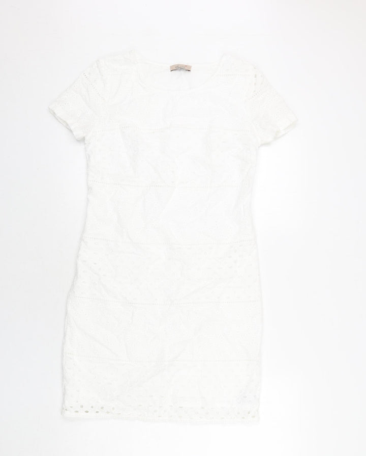 Per Una Womens White Cotton Shift Size 10 Round Neck Zip