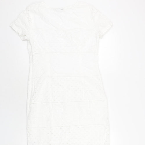 Per Una Womens White Cotton Shift Size 10 Round Neck Zip