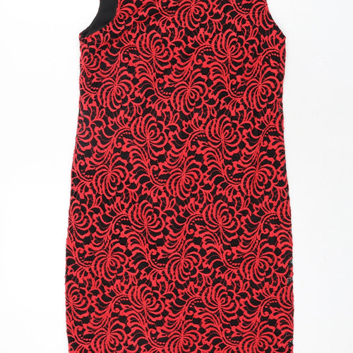 Roman Womens Red Geometric Polyamide Shift Size 10 Round Neck Button