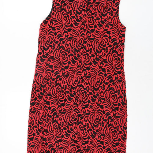 Roman Womens Red Geometric Polyamide Shift Size 10 Round Neck Button