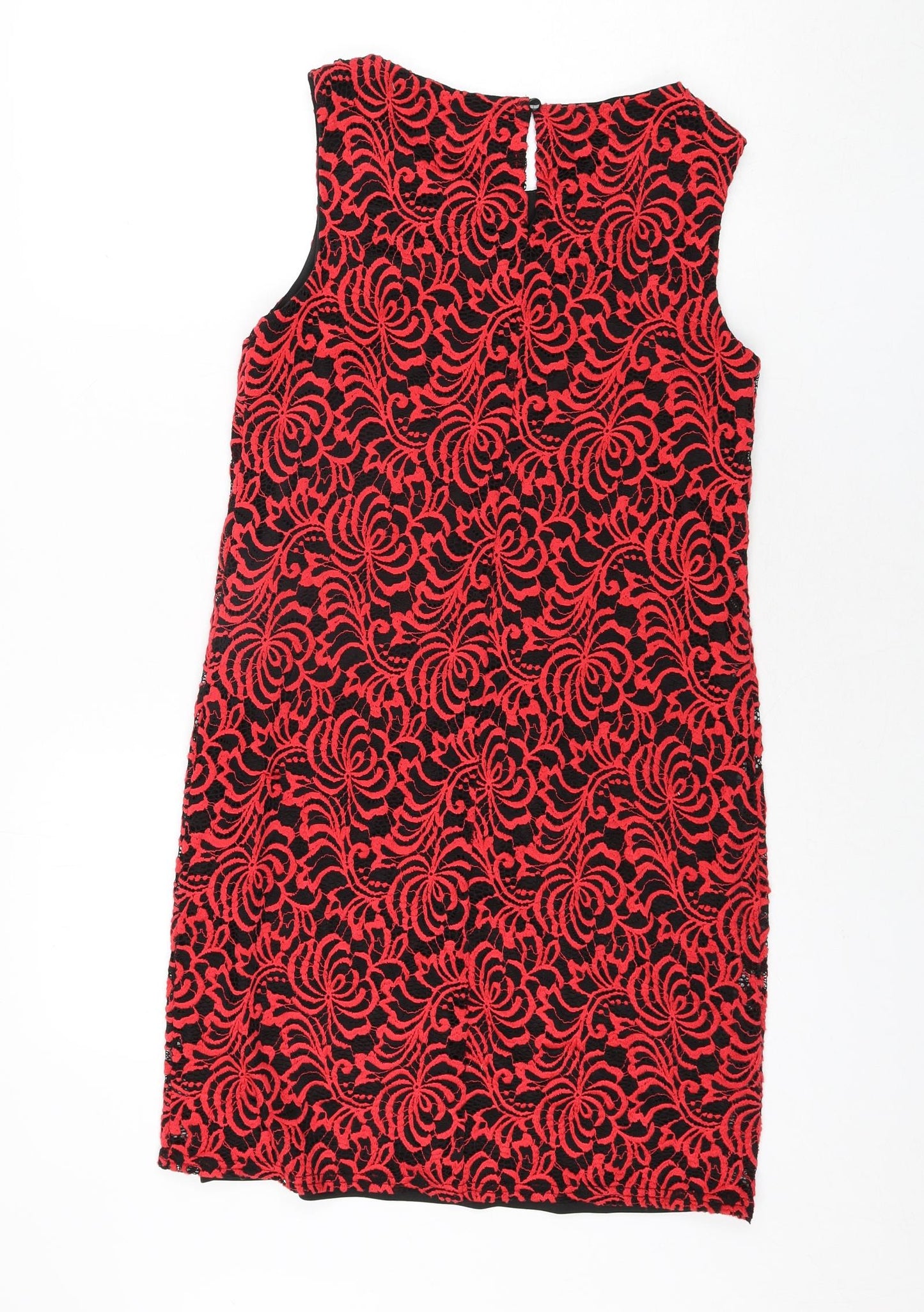 Roman Womens Red Geometric Polyamide Shift Size 10 Round Neck Button