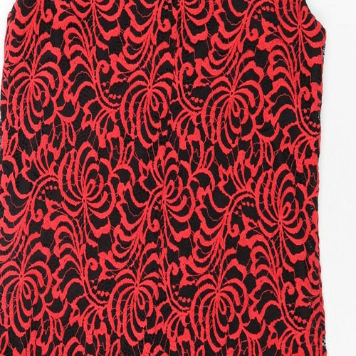 Roman Womens Red Geometric Polyamide Shift Size 10 Round Neck Button