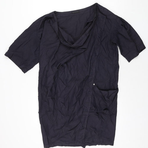 Sisley Womens Blue Cotton Shift Size S Cowl Neck Snap - Asymmetric Fastening