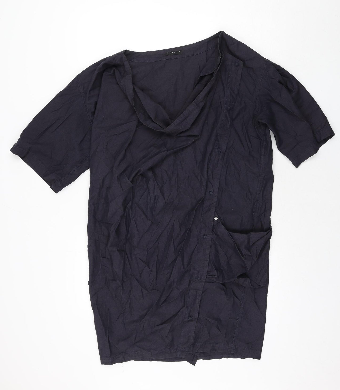 Sisley Womens Blue Cotton Shift Size S Cowl Neck Snap - Asymmetric Fastening