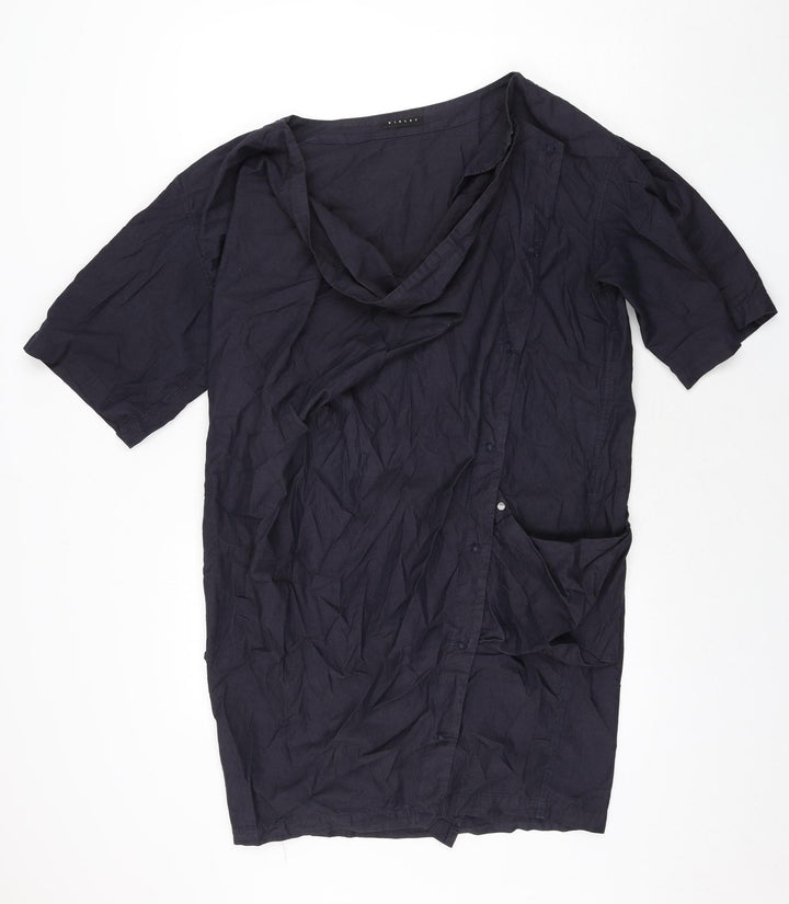 Sisley Womens Blue Cotton Shift Size S Cowl Neck Snap - Asymmetric Fastening