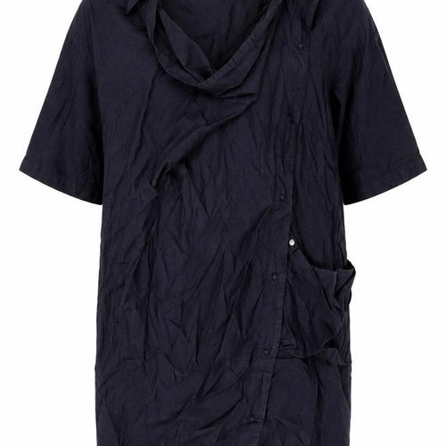 Sisley Womens Blue Cotton Shift Size S Cowl Neck Snap - Asymmetric Fastening
