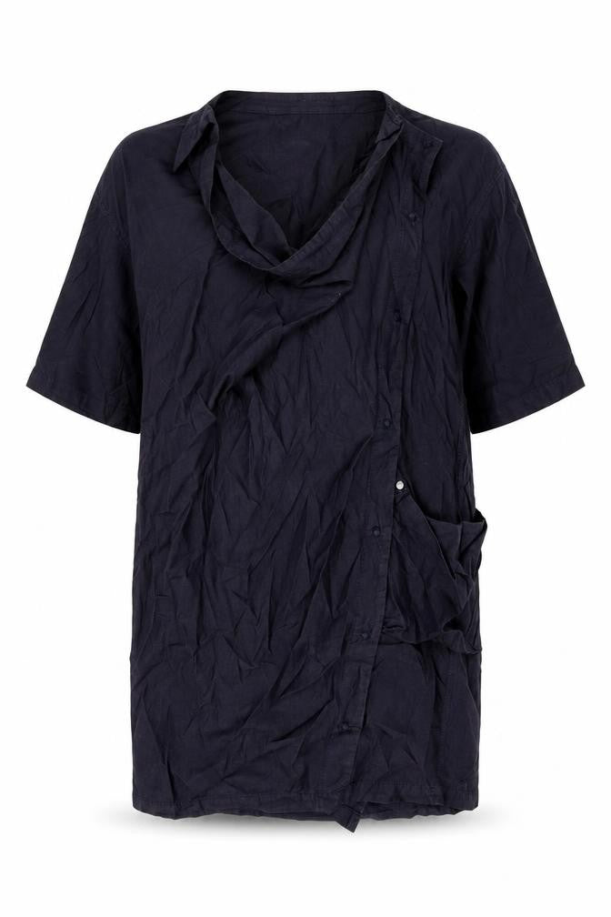 Sisley Womens Blue Cotton Shift Size S Cowl Neck Snap - Asymmetric Fastening