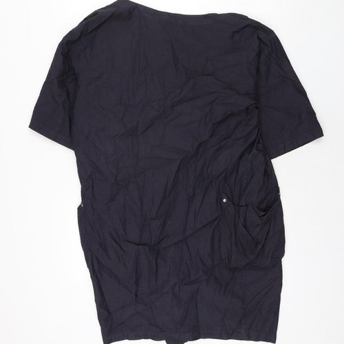 Sisley Womens Blue Cotton Shift Size S Cowl Neck Snap - Asymmetric Fastening