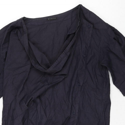 Sisley Womens Blue Cotton Shift Size S Cowl Neck Snap - Asymmetric Fastening