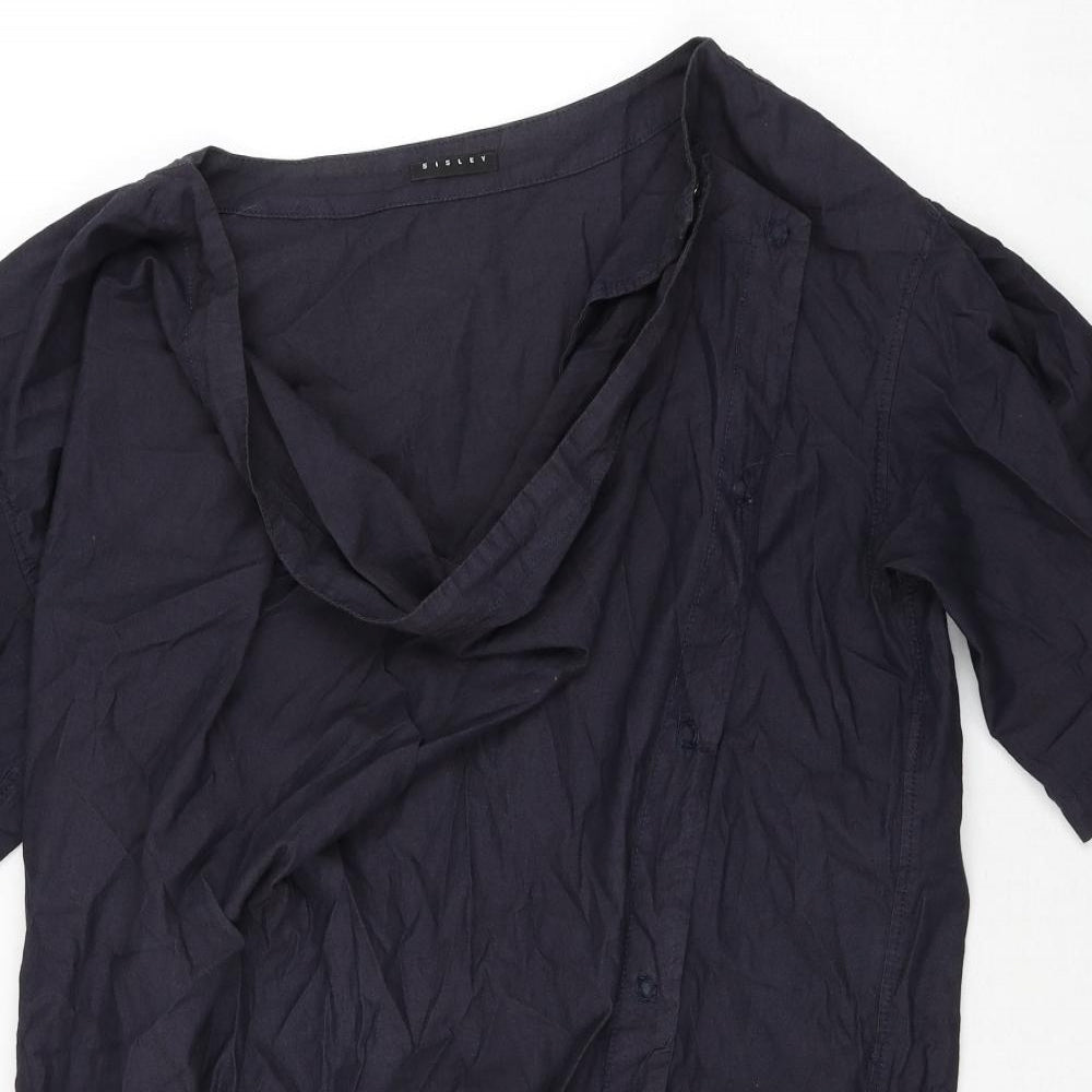 Sisley Womens Blue Cotton Shift Size S Cowl Neck Snap - Asymmetric Fastening