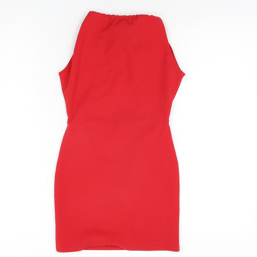 PRETTYLITTLETHING Womens Red Polyester Mini Size 4 Round Neck Tie - Open Back