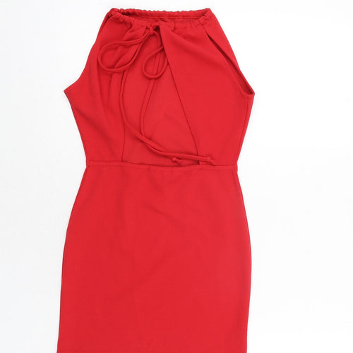 PRETTYLITTLETHING Womens Red Polyester Mini Size 4 Round Neck Tie - Open Back
