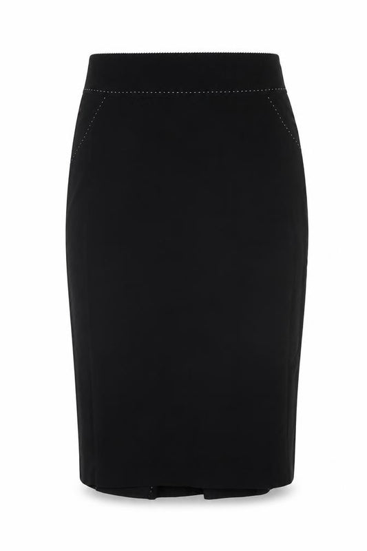 Front view of Principles women’s black polyester straight & pencil skirt, size UK 10, zip - stitch detail