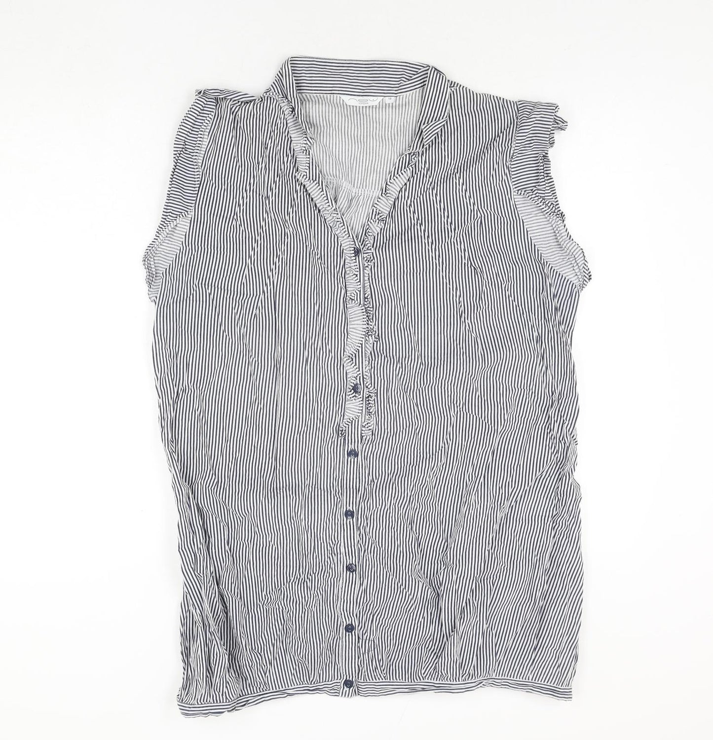 New Look Womens Blue Striped Cotton Tunic Blouse Size 18 V-Neck - Frill