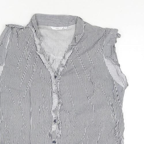 New Look Womens Blue Striped Cotton Tunic Blouse Size 18 V-Neck - Frill