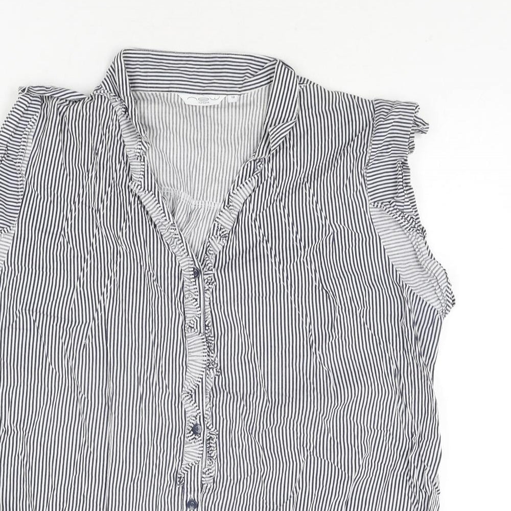 New Look Womens Blue Striped Cotton Tunic Blouse Size 18 V-Neck - Frill