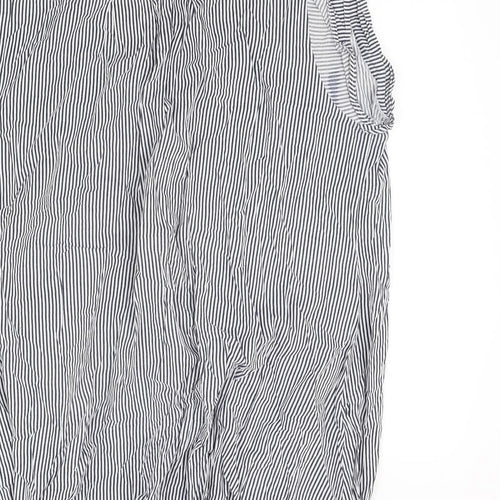 New Look Womens Blue Striped Cotton Tunic Blouse Size 18 V-Neck - Frill
