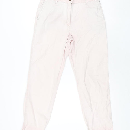 Marks and Spencer Womens Pink Cotton Chino Trousers Size 10 L28 in Regular Zip - Taped Sides