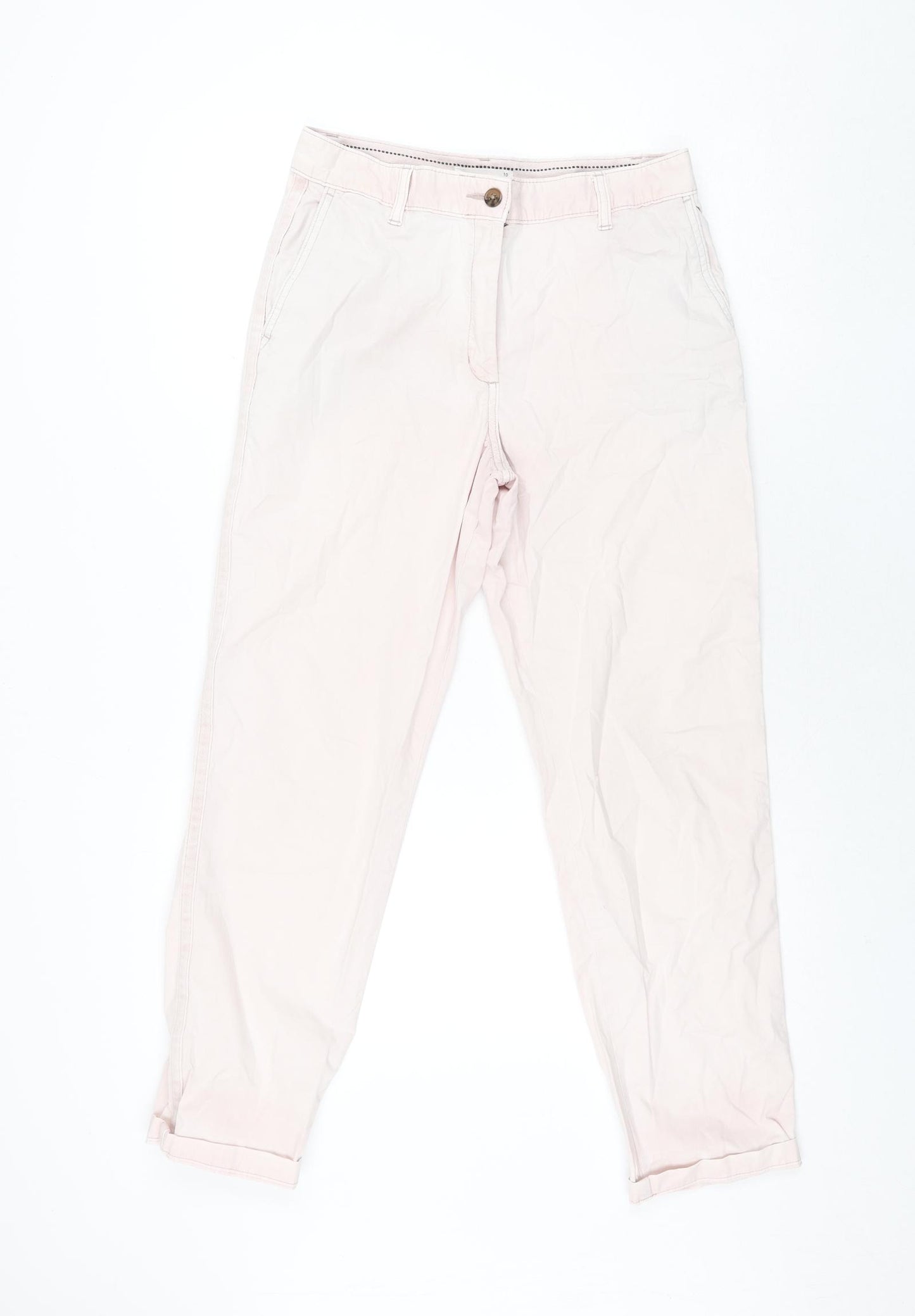 Marks and Spencer Womens Pink Cotton Chino Trousers Size 10 L28 in Regular Zip - Taped Sides