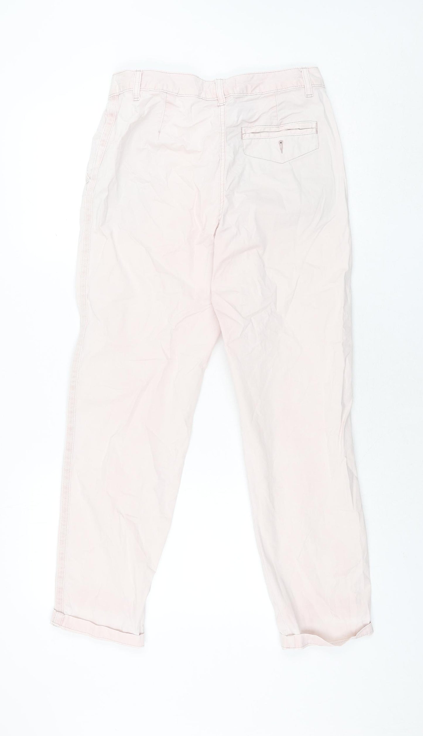 Marks and Spencer Womens Pink Cotton Chino Trousers Size 10 L28 in Regular Zip - Taped Sides