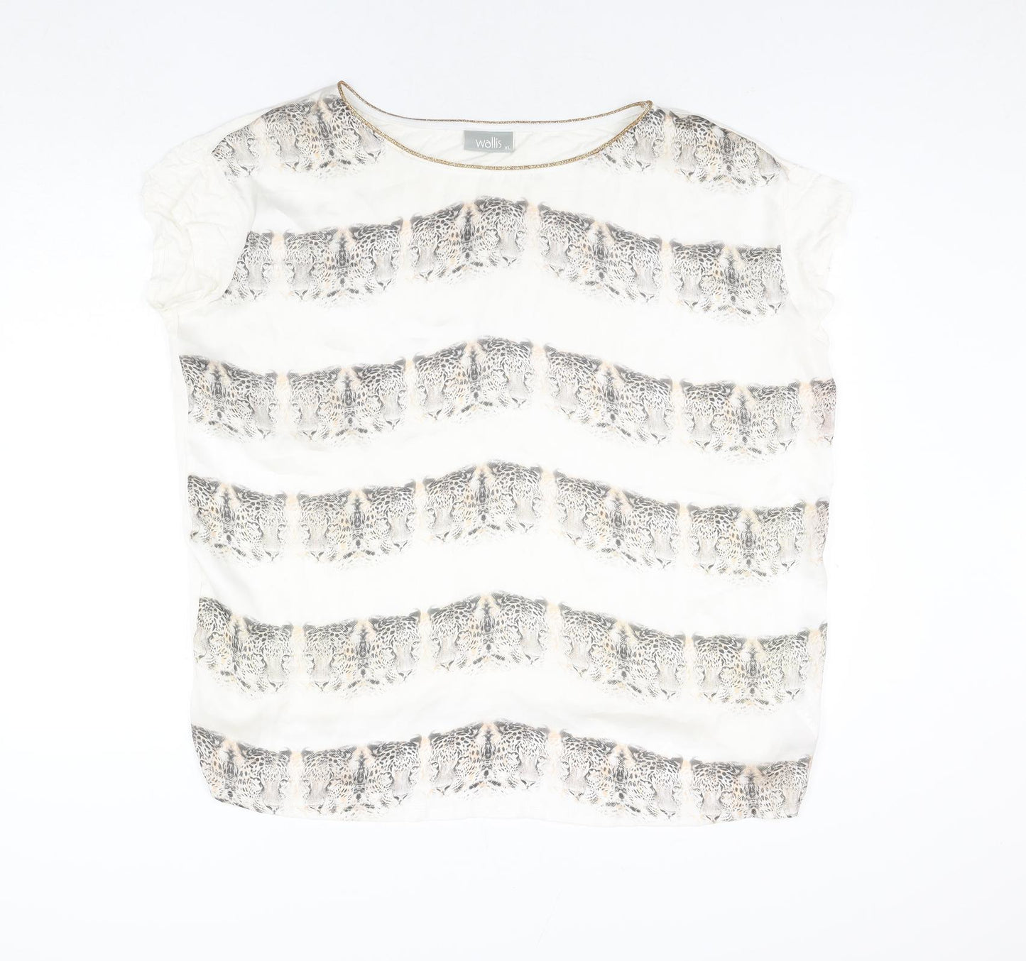 Wallis Womens Ivory Polyester Basic Blouse Size XL Round Neck - Leopard Face Print