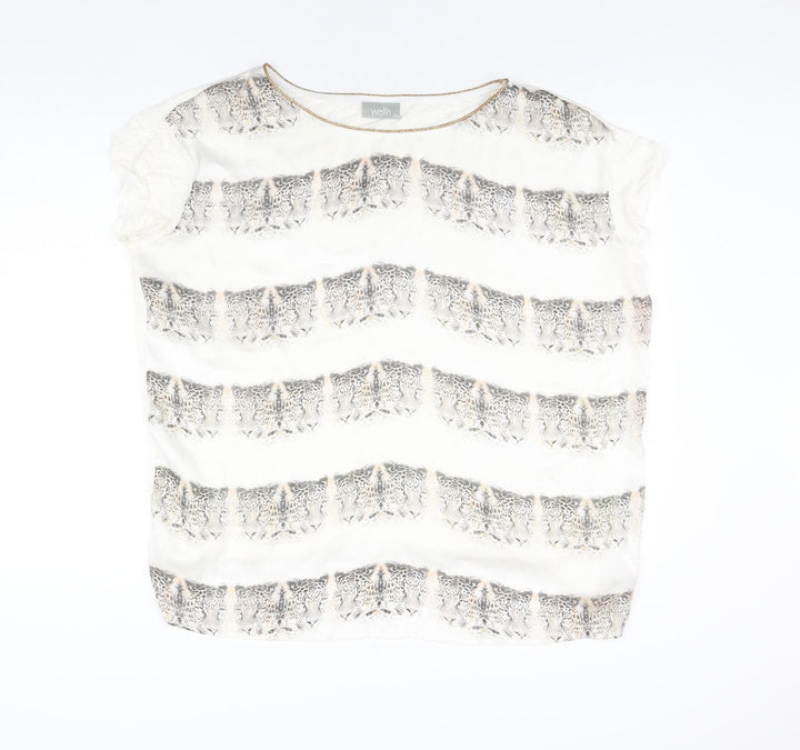 Wallis Womens Ivory Polyester Basic Blouse Size XL Round Neck - Leopard Face Print
