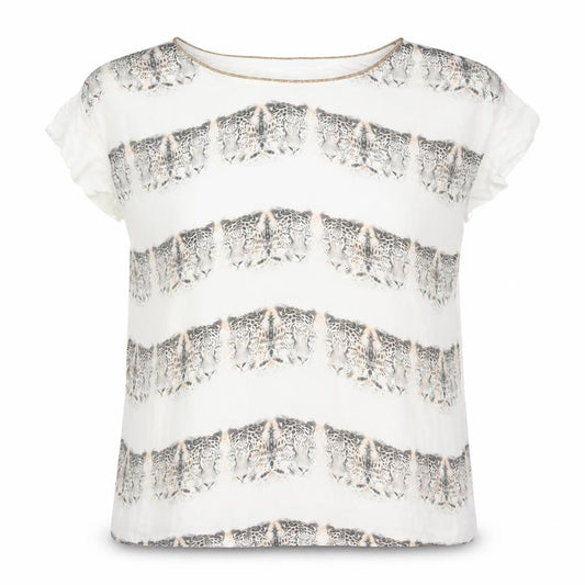 Front view of Wallis women’s ivory polyester basic blouse, size XL, round neck - leopard face print
