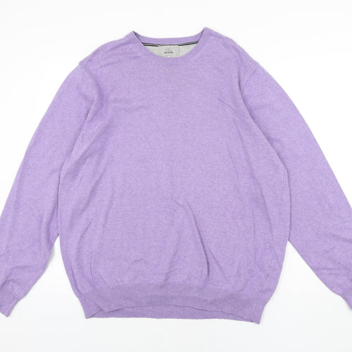 Marks and Mens Purple Round Neck Cotton Pullover Jumper Size XL Long Sleeve