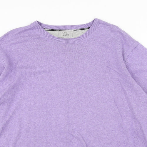 Marks and Mens Purple Round Neck Cotton Pullover Jumper Size XL Long Sleeve