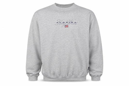 Front view of Paradise Sport men’s grey cotton pullover sweatshirt, size XL, - florida key west