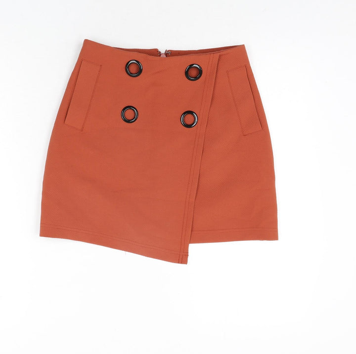 Topshop Womens Orange Cotton Mini Skirt Size 6 Zip - Button Detail