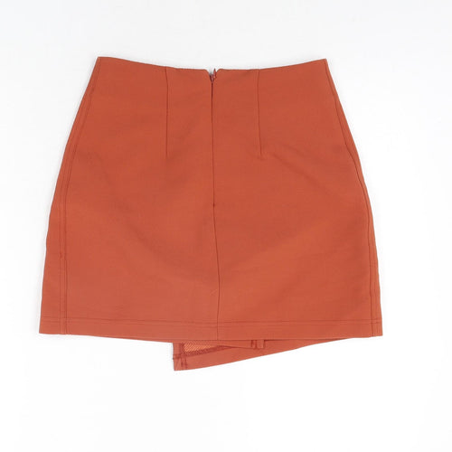 Topshop Womens Orange Cotton Mini Skirt Size 6 Zip - Button Detail