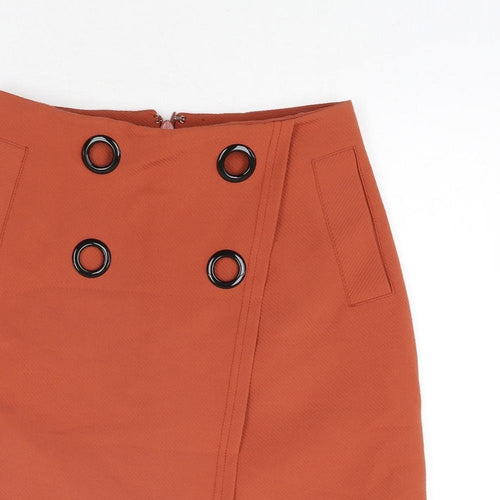 Topshop Womens Orange Cotton Mini Skirt Size 6 Zip - Button Detail