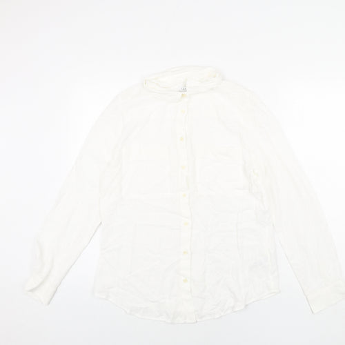 Classic Womens White Viscose Basic Button-Up Size 12 Collared