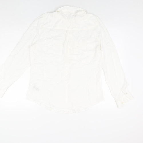 Classic Womens White Viscose Basic Button-Up Size 12 Collared