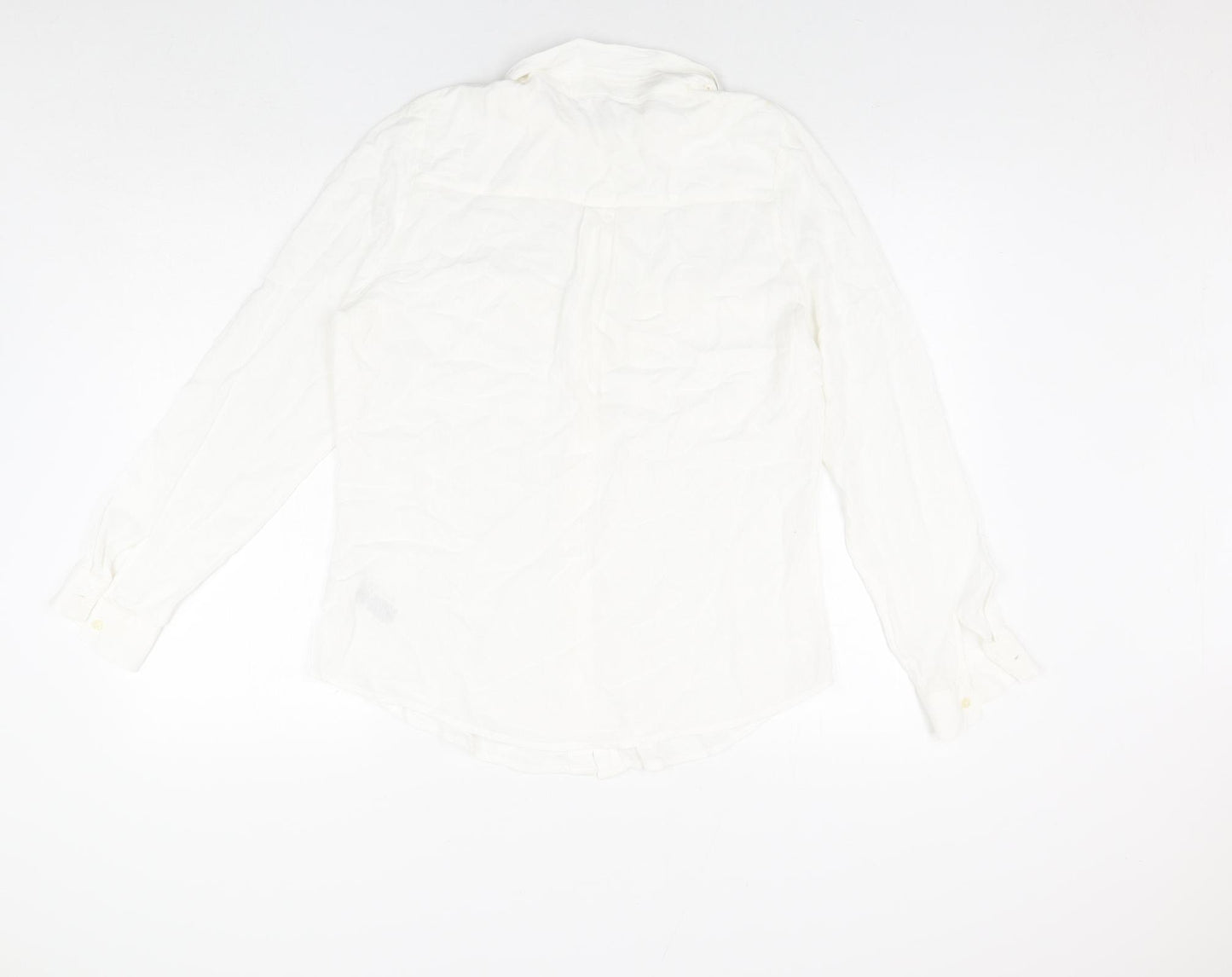 Classic Womens White Viscose Basic Button-Up Size 12 Collared