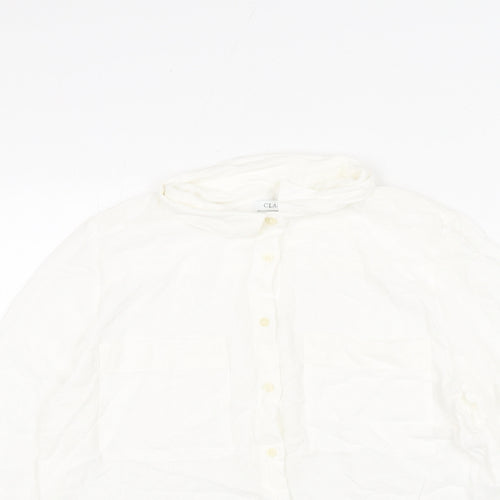 Classic Womens White Viscose Basic Button-Up Size 12 Collared