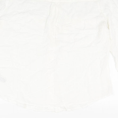 Classic Womens White Viscose Basic Button-Up Size 12 Collared