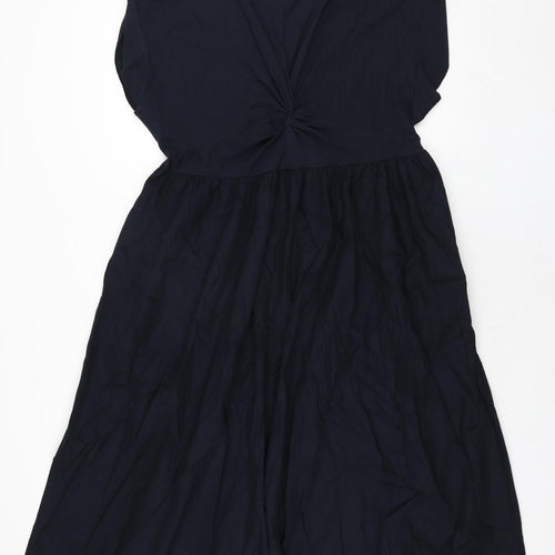 Marks and Spencer Womens Blue Cotton Shift Size 16 Round Neck Pullover - Twist Detail