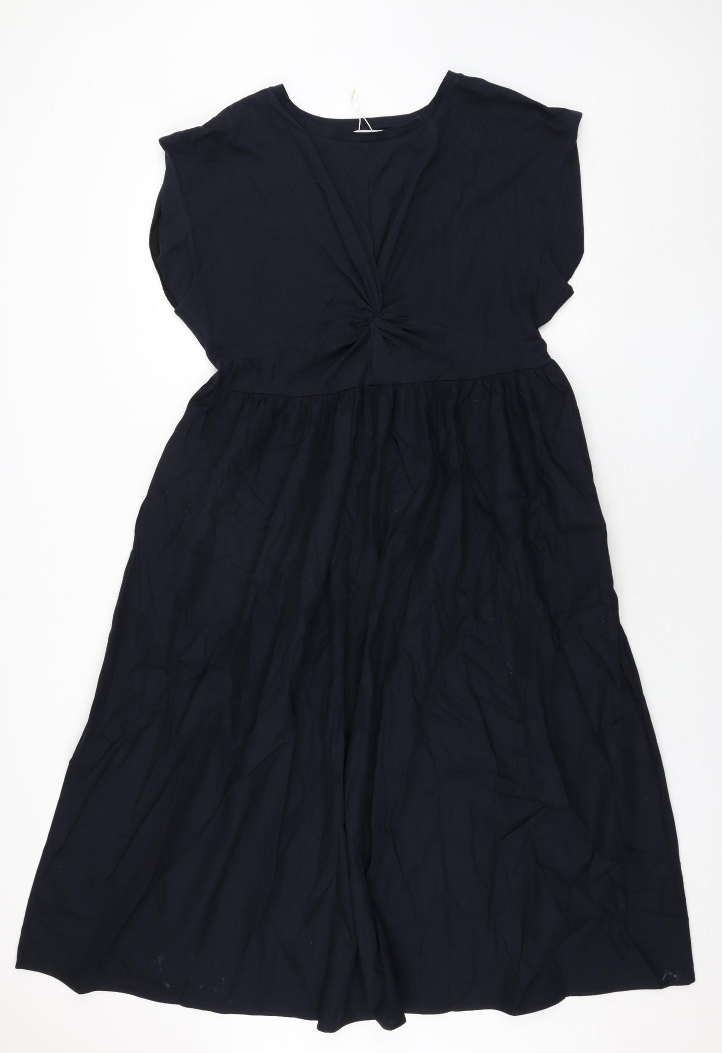 Marks and Spencer Womens Blue Cotton Shift Size 16 Round Neck Pullover - Twist Detail