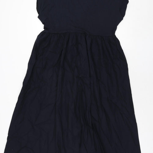 Marks and Spencer Womens Blue Cotton Shift Size 16 Round Neck Pullover - Twist Detail