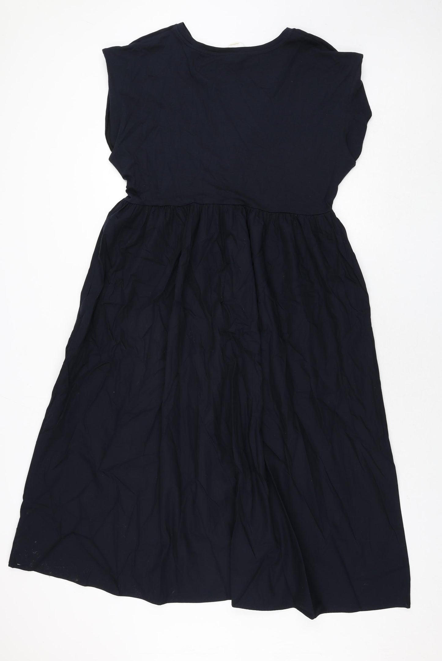 Marks and Spencer Womens Blue Cotton Shift Size 16 Round Neck Pullover - Twist Detail