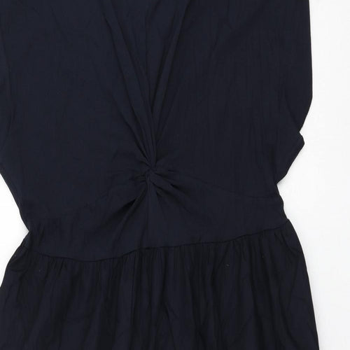 Marks and Spencer Womens Blue Cotton Shift Size 16 Round Neck Pullover - Twist Detail