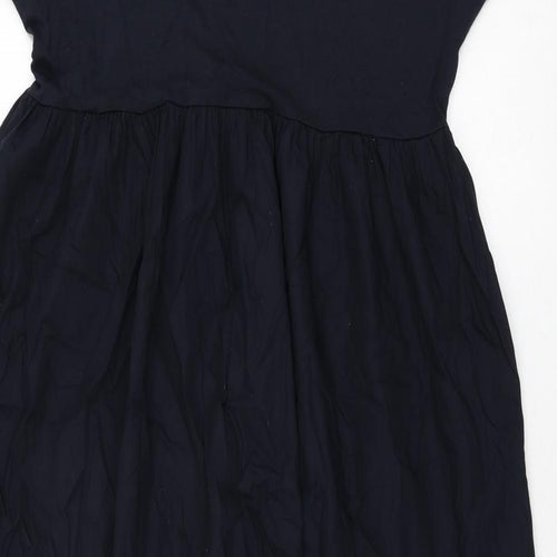 Marks and Spencer Womens Blue Cotton Shift Size 16 Round Neck Pullover - Twist Detail