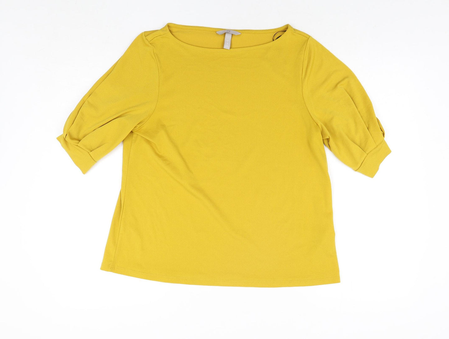 H&M Womens Yellow Polyester Basic Blouse Size M Round Neck