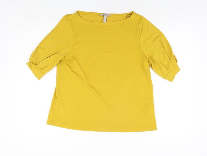 H&M Womens Yellow Polyester Basic Blouse Size M Round Neck