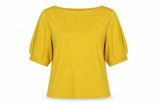 Front view of H&M women’s yellow polyester basic blouse, size M, round neck