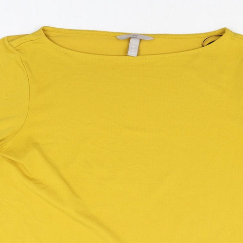H&M Womens Yellow Polyester Basic Blouse Size M Round Neck