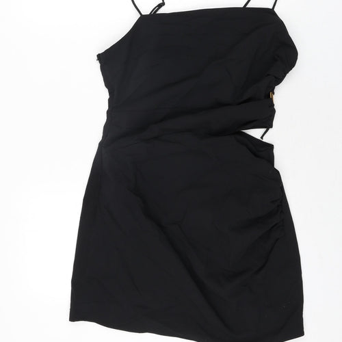 Zara Womens Black Polyester Mini Size L Square Neck Zip - Cut Out Detail